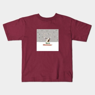 Merry Christmas Deer, dog, tan, green, red, holidays, snow, Xmas, Kids T-Shirt